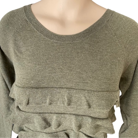 J. CREW Sweater Crew Neck Ruffled Tiers Cotton Wool Knit Olive Green Small - Picture 4 of 15